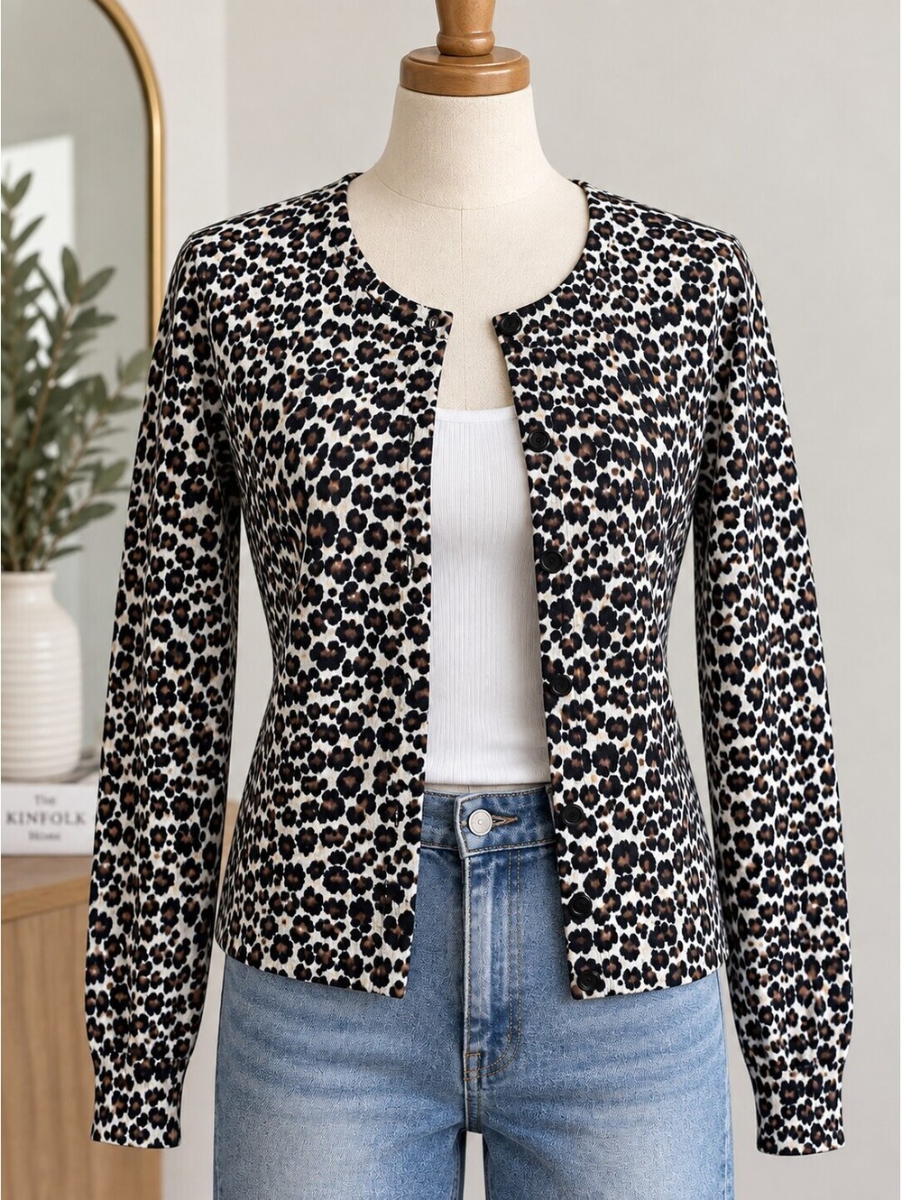 H&M Basic Leopard Print Cardigan Sweater Size S